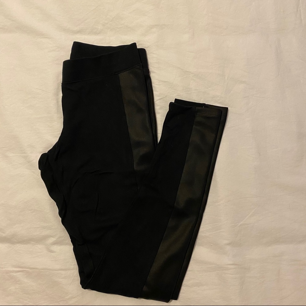 Black leggings with faux leather stripe